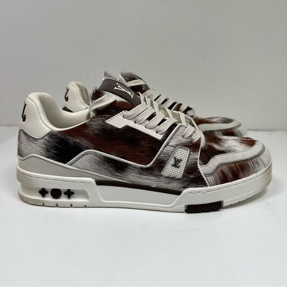 Louis Vuitton LV Trainer Sneaker in a brown pony-style calf leather Size 8 US 9 - Picture 2 of 9